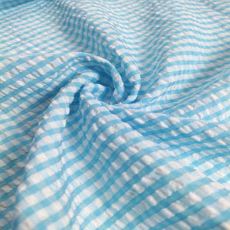 Thin Seersucker Plaid Fabrics By Meters for Summer Clothes Dress T-shirts Shirt Sewing Strip Needlework Soft Cloth Red Pink Blue