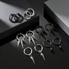Geometric Pendant Non Piercing Hoop Clip On Earrings for Men, Trendy Fake Piercing Stainless Steel Round Ear Bone Clip Jewelry