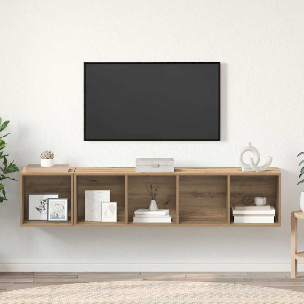 Wall Mounted TV Cabinet Set 2 pcs Artisan Oak Wood Based Material