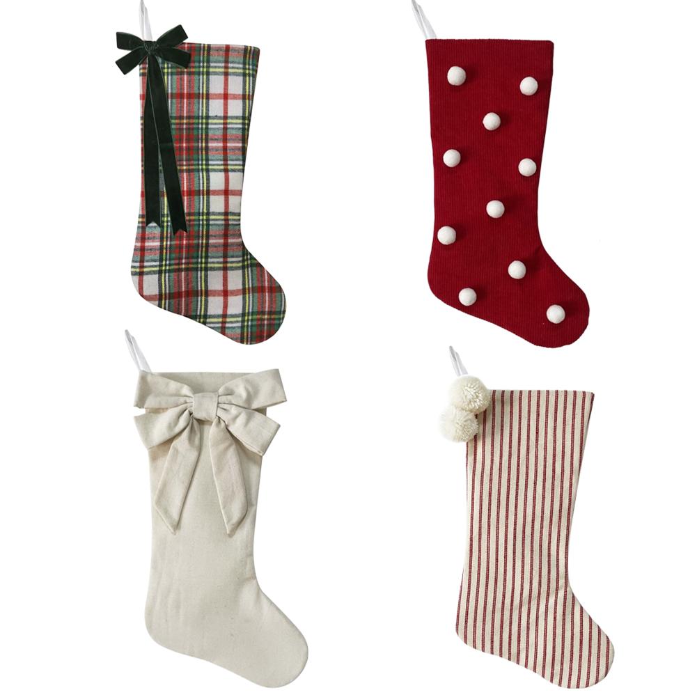 1pc Bow Christmas Socks Candy Gift Bag Festival Atmosphere Scene Decoration Pendant Christmas Home Decor