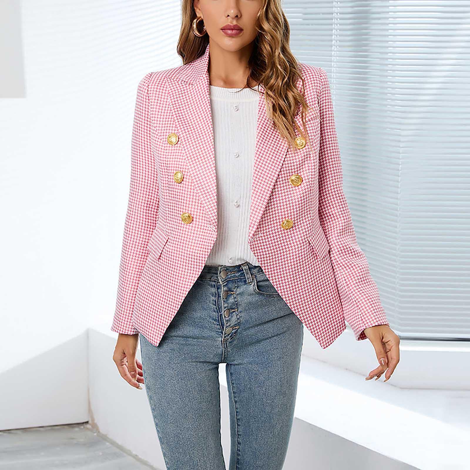 

Women s And Winter Long Sleeve Thousand Bird Lattice Single Breasted Small Coat XL рожевий