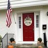 Round Flower Wreath Wooden Welcome Hanging Ornament for Front Door Outdoor Fall Decor Welcome Bow Knot Christmas Decoration