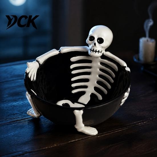 Vassoio portasnack a grande capacità Scheletro di Halloween Rilassato Vassoio per stuzzichini, Ciotola per caramelle in resina a rilievo 3D per forniture per eventi Snack Salse, Gotico Creativo