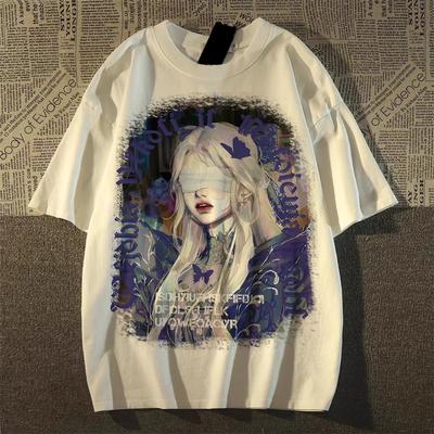 T-shirt con stampa anime giapponese cartoon top harajuku grafica allentata T-shirt da donna estiva casual y2k T-shirt Hipster bianco nero Top streetwear