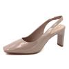 K88-A Korean Style Women's Patent Leather Slingback Peep Toe Sandals with Square Chunky High Heels