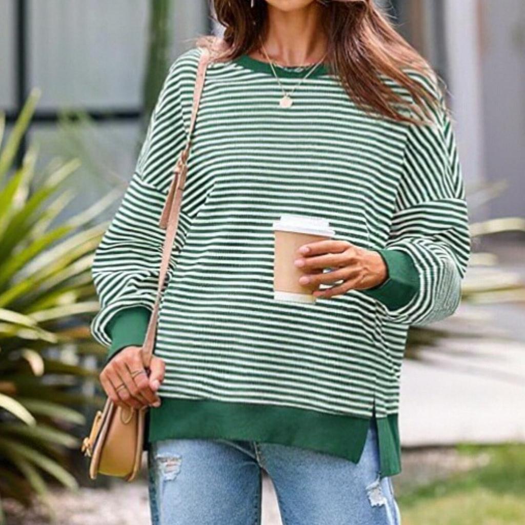 Women's Loose And Fashionable Long Sleeved Round Neck Slit Pullover Hoodie