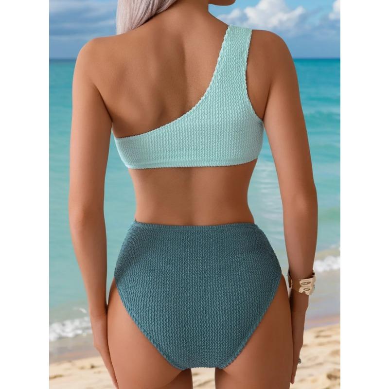 2025 New One-shoulder Bikini Sexy One-piece Women's Patchwork Swimsuit Tight Backless Swimwear Summer Push Up Beach Bathing Suit
