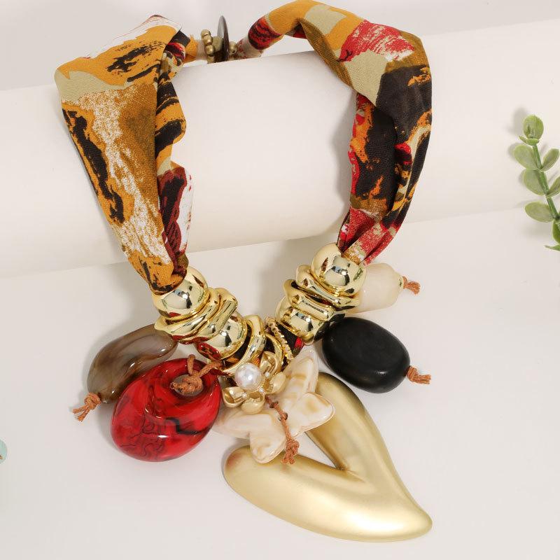European, American Bohemian style woven rope necklace, ethnic style flower shape with earth color flower pendant, neck chain.