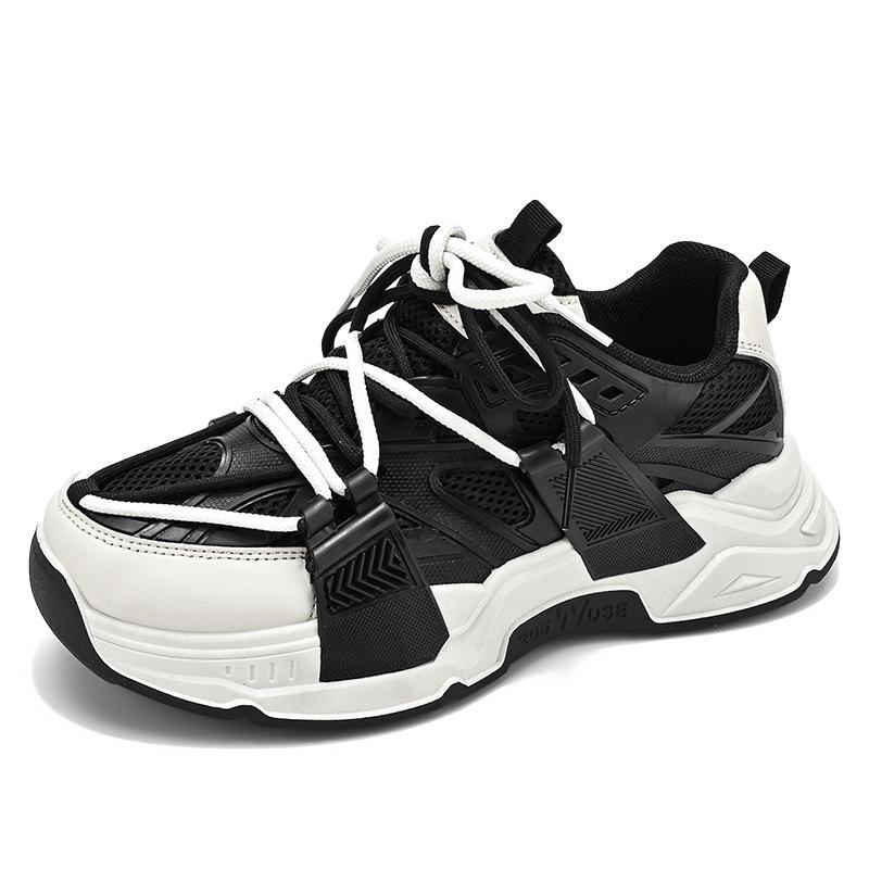 

2024 весна новые мужские кроссовки на платформе, дышащие сетчатые студенческие повседневные спортивные туфли, прямая трансляция, мужские туфли с низким верхом 39 чёрный