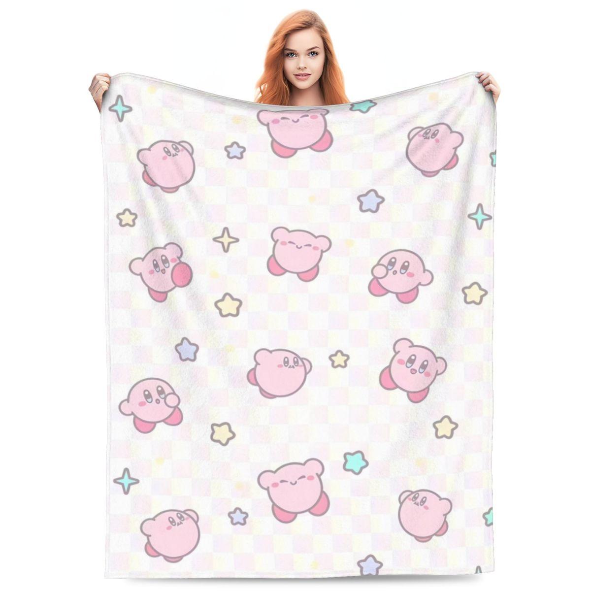 K-Kirby Stars Cute Collages Super Warm Blanket Camping Plush Throw Blanket Novelty Outdoor Flannel Bedspread Sofa Bed Cover 75cmx90cm