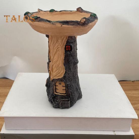 Hagefugl Mater Resin Statue Utendørs Terrasse Gård Plen Frittstående Eventyr Trehus Dyreskulptur Ornament Fuglebad Skål Vanning Fôring