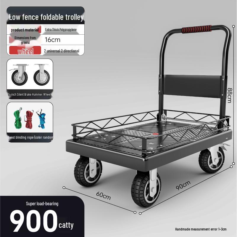 Foldable Flatbed Handcart with Fence - Lightweight and Convenient for Moving