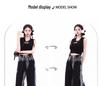 Women's Summer 2024 Black & Gray Gradient Wide-Leg Denim Pants: Slimming, Draping, Floor-Length, Straight-Leg