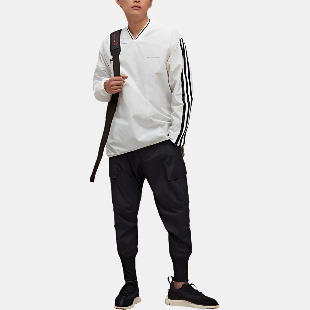 Y-3 FW22 Small Logo V-Neck Striped Long Sleeve T-Shirt Men Tops White HS9876