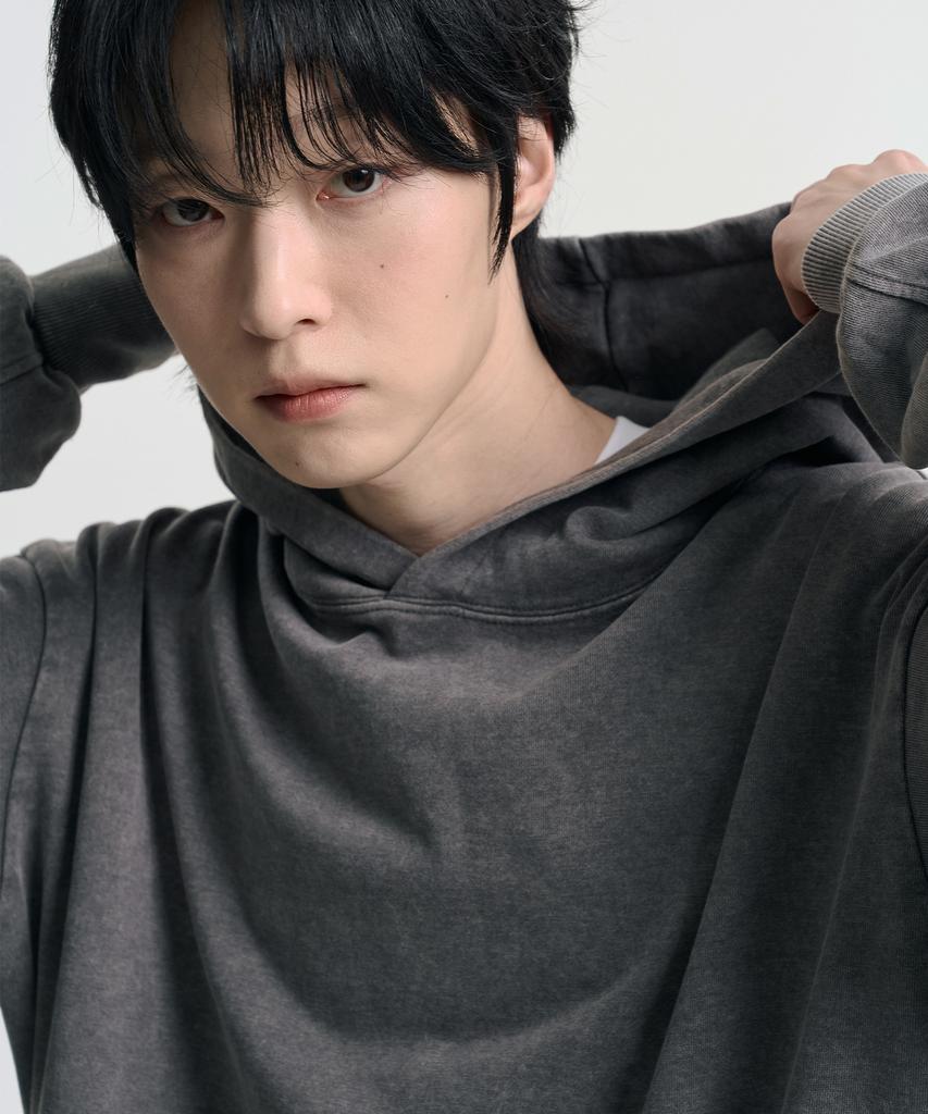 Oversized Pigment Sweat Hoodie Khaki Gray