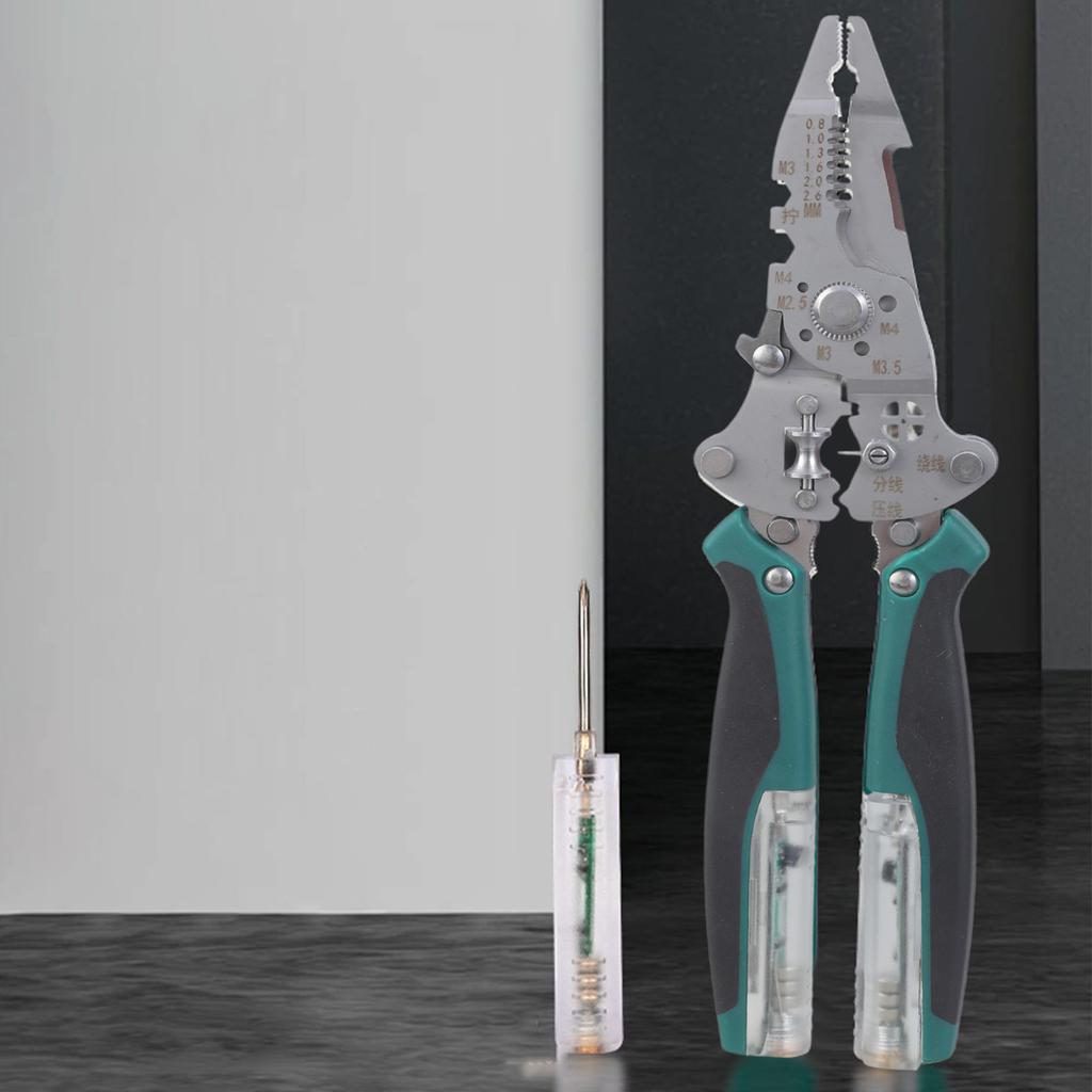 Multifunctional Folding Wire Stripper Cable Cutter with Builts In Voltage Tester for Electricians and DIY Enthusiasts