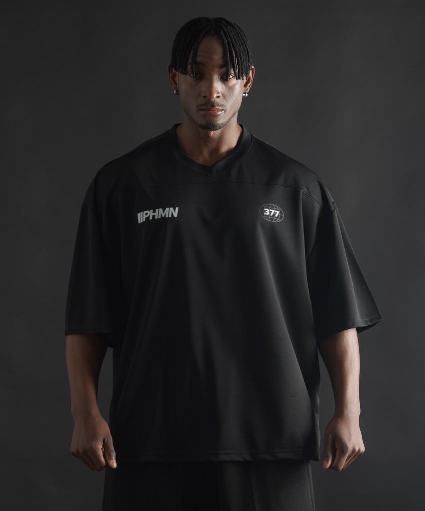 PHERMENON Oversized Rugby Jersey Short Sleeve - Black