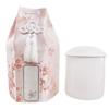 Buddhist Urn, Plum Blossom Design, Silk, with Posthumous Buddhist Name Sticker, 3.5 Inches, Pink, with Covering Bag