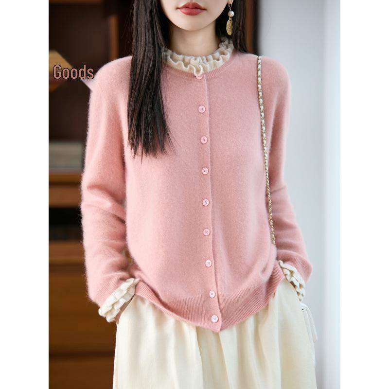 French Lace Knit Wool Cardigan Coat - Women's Autumn/Winter 2025 Fashionable Age-Reducing Sweater