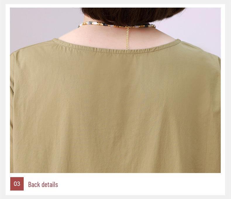 Mom's Summer 2025 Color Block Two-Piece Look Cotton Loose Mid-Length Dress