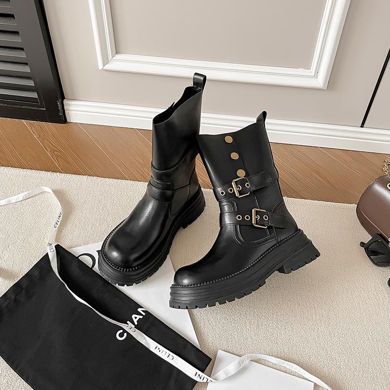 

Ботильоны с толстой подошвой Maillard средней высоты, женские, новые осенне-зимние 2025, в британском стиле, ретро коричневые, на толстом каблуке, два варианта носки, ботинки Мартин 40