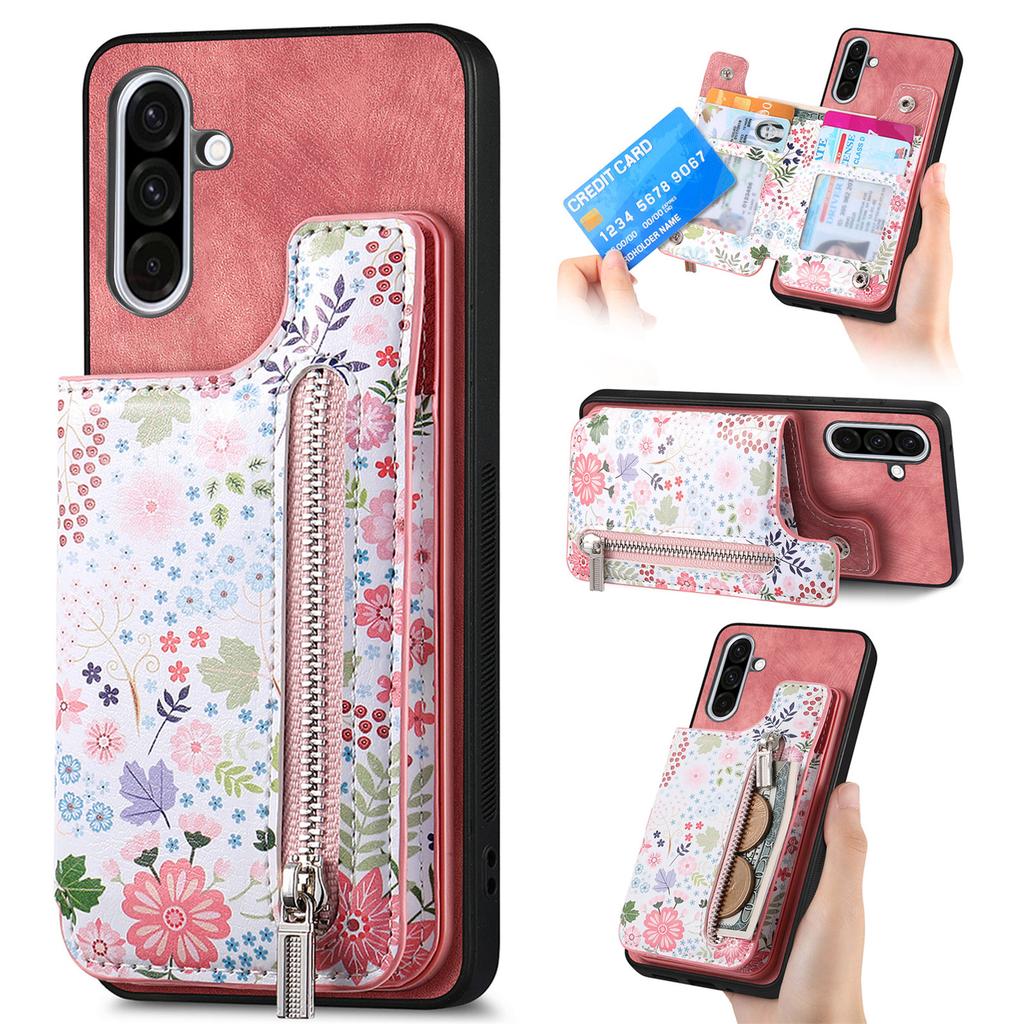 Für Samsung Galaxy A56 5G Leder-Telefonabdeckung mit RFID-blockierendem Reißverschluss und Kartentasche mit Ständer