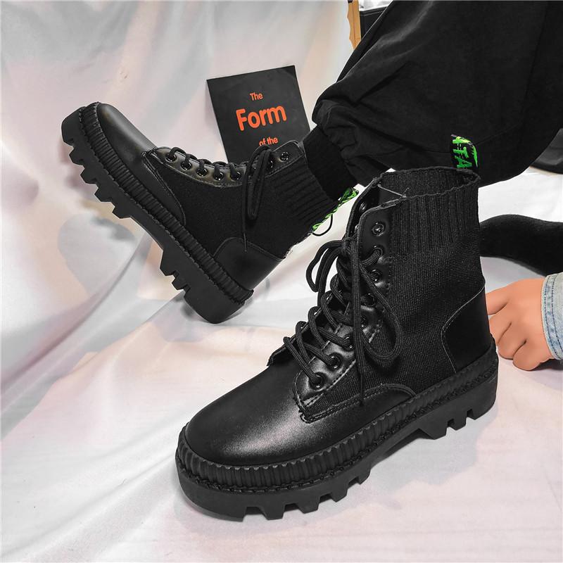 Autumn Winter Leather Men 'S Boots Platform Fashion Sock Ankle Boots Men High Top Black Casual Outdoor Sports Shoes Male  New