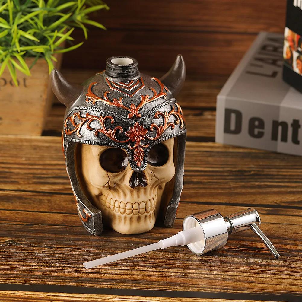 Creative Skull dávkovač tekutého mýdla Láhev Vintage Resin Socha dezinfekčního prostředku na ruce Náplň s pumpičkou Láhve Lotion Šampon Nádoba