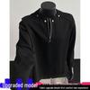 Men's Black Half-Zip Shoulder Pad Hoodie with Rivets - Autumn/Winter Long-Sleeve T-Shirt and Cool Short Jacket.