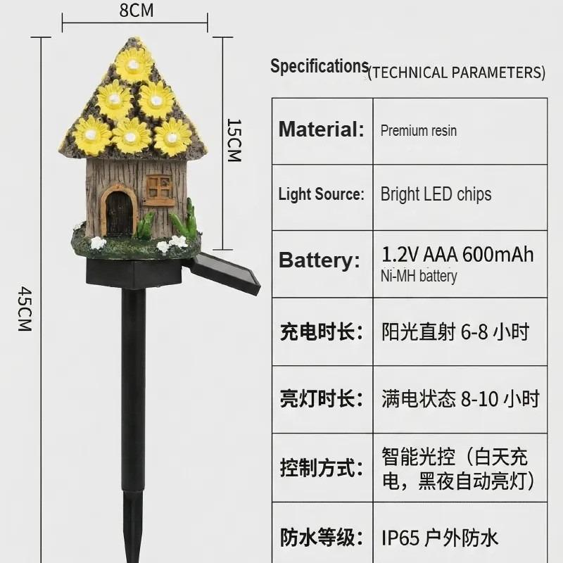 Solar Resin Garden Stake Lights Mushroom House Shaped Outdoor Waterproof Landscape Decorative Lawn Lamps for Yard Pathway