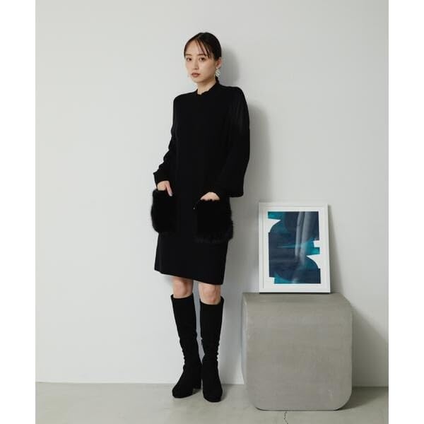 Jill by Jill Stuart Casual Dress, Faux Fur Pocket Knit Dress, Web-Exclusive Color: Black, Beige