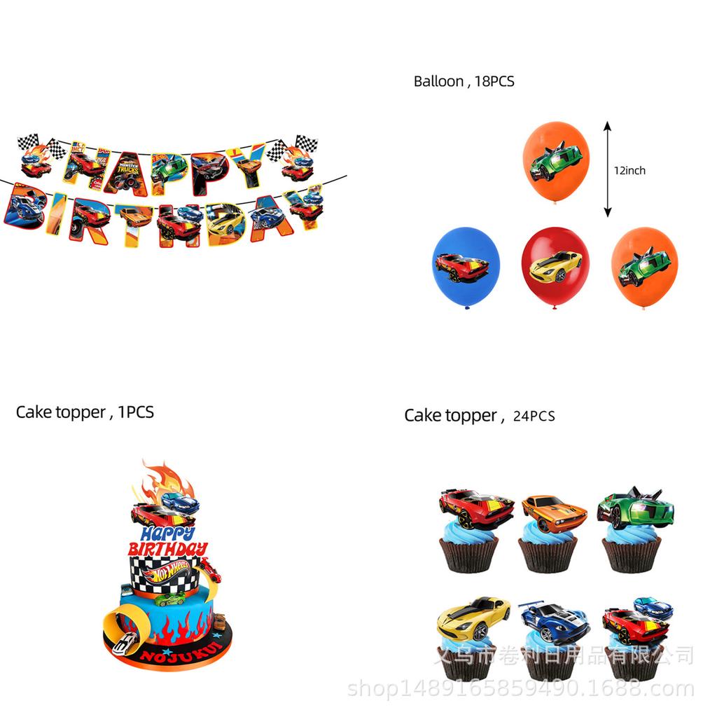 Hot Wheels Hot Wheels Theme Party Supplies Birthday Decorations Tableware Supplies Banner Tissue Tablecloth