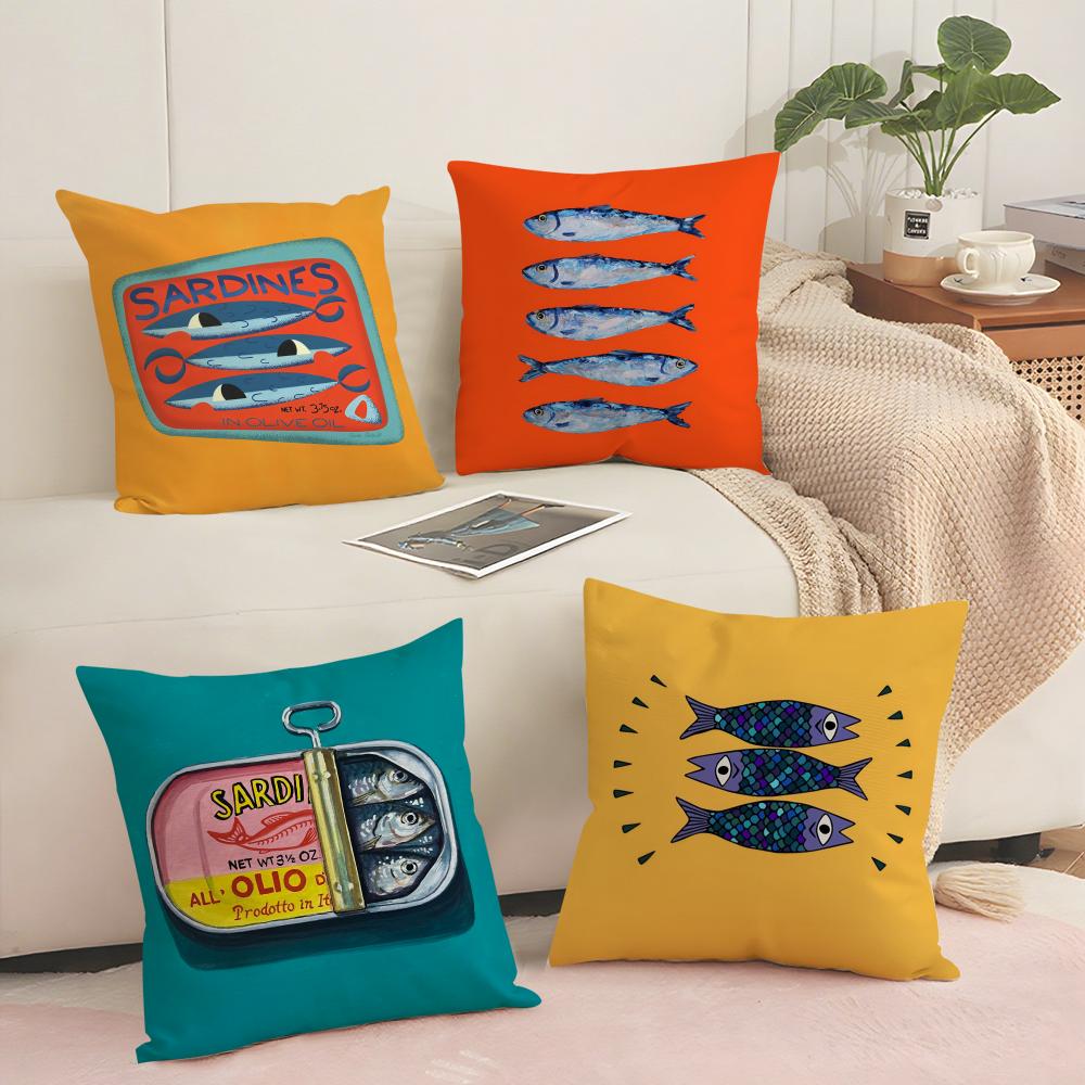 Sardines Art Cushion Cover Short plush Doublesided Print Square Throw Pillow Covers Sofa Home Cushion Decor