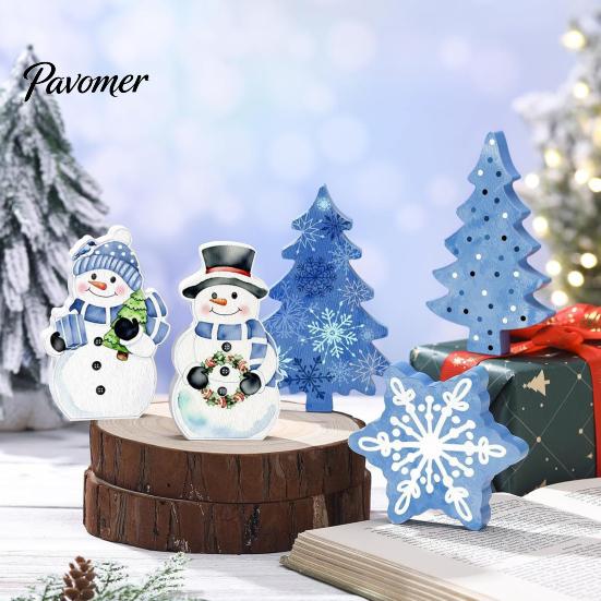 Handcrafted Wooden Christmas Figures 5Pcs/Set Gingerbread Man Tabletop Decor, Vintage Cookie Classic Holiday Theme Ornaments Shaped Ornament for Home