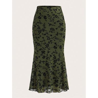 Falda Larga de Mujer Falda de Malla Estampado Floral Pequeño Verano Fluida Boho Elástica Cintura Alta Faldas Largas Moda Tendencia