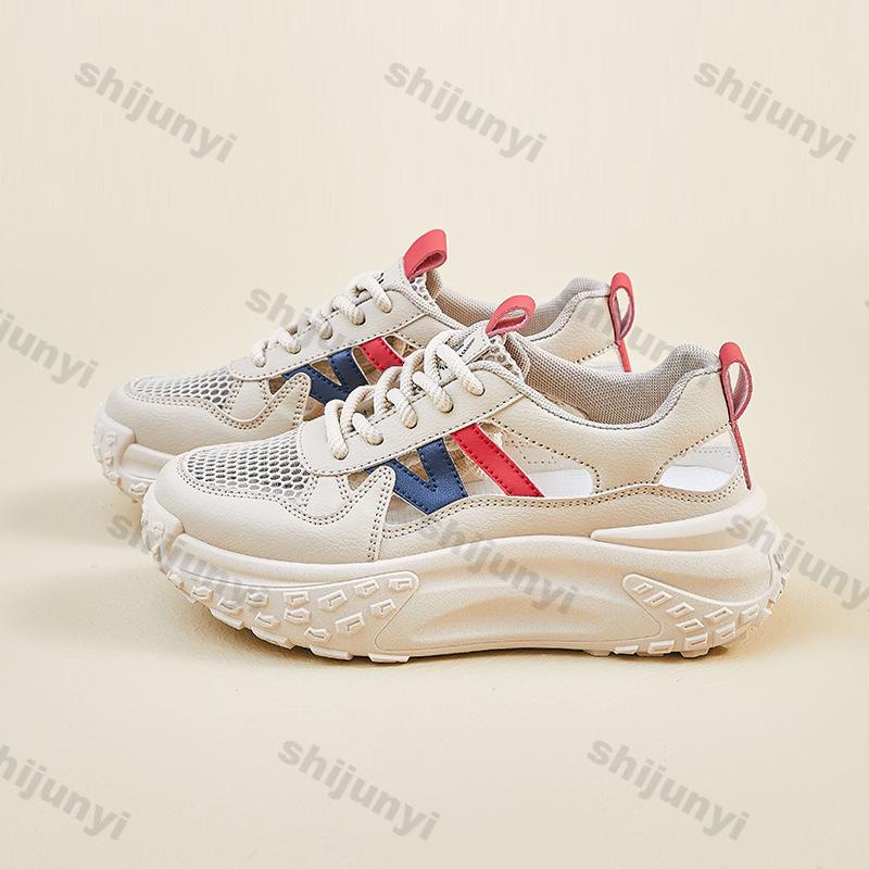 Fashion Women Platform Sneakers 2025 Summer New Hollow Breathable Height Increase Casual Shoes Comfortable Fashion Cross Tied Mesh Shoes