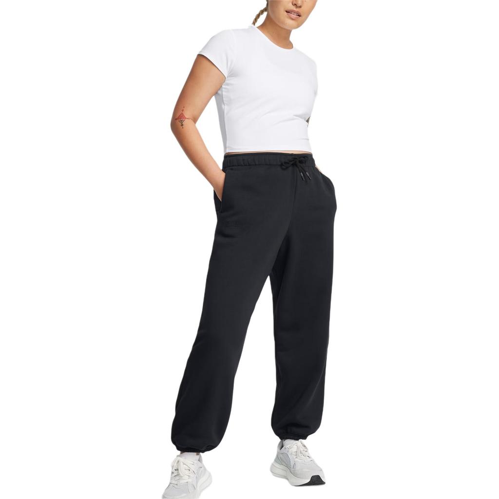 Under Armour Icon Wortmarke Fleece Oversized Bequem Weich Locker Gestrickt Sporthose Damen Unterteile Schwarz 1386503-001