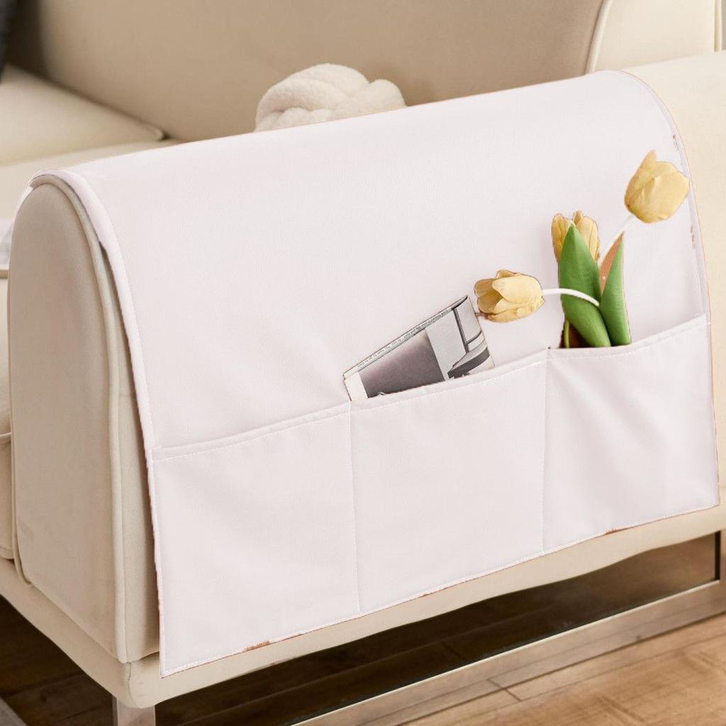 Simple Modern Solid Color Armrest Storage Bag Leather Waterproof Dustproof Sofa Armrest Cover Cloth Home Living Room Decoration