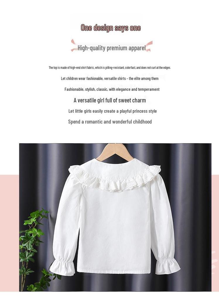 Premium Girls' 100% Cotton Long-Sleeve Shirt - School Style for Spring/Autumn 2026