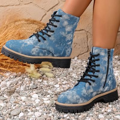 Fashion Blue Mid Heel Ankle Boots for Women Spring Autumn Plus Size Anti Slip Boots Woman Fashion Zipper Up Platform Booties Ladies