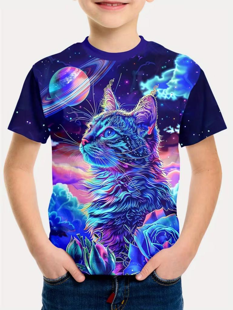 Jungen Kinder Kleidung Stylisch Cartoon Weltraum Astronaut Grafik T-Shirts Jungen Mädchen Sommer Kurzarm Outdoor Kleidung für Kinder
