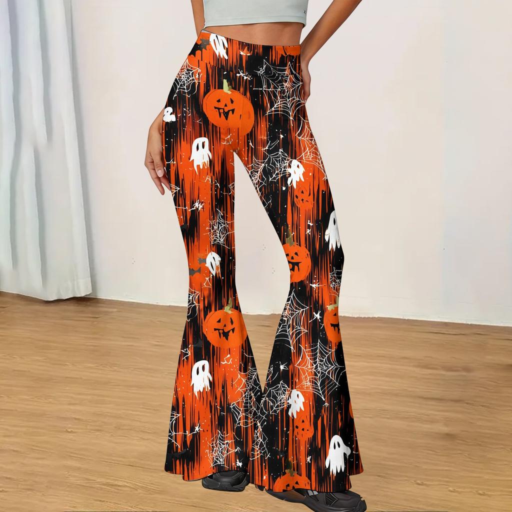 Women's Halloween Print Yoga Pants - Flared Leggings, Casual Stretchy Bell Bottom Pants for Women, for Yoga, Daily Wear and Party