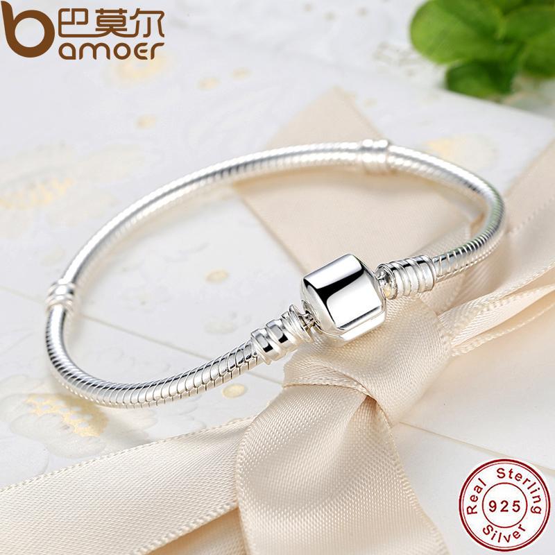 Bamoer Autentický 100% stříbrný hadí řetízkový náramek a náramek Pave Star Cubic Zirconia