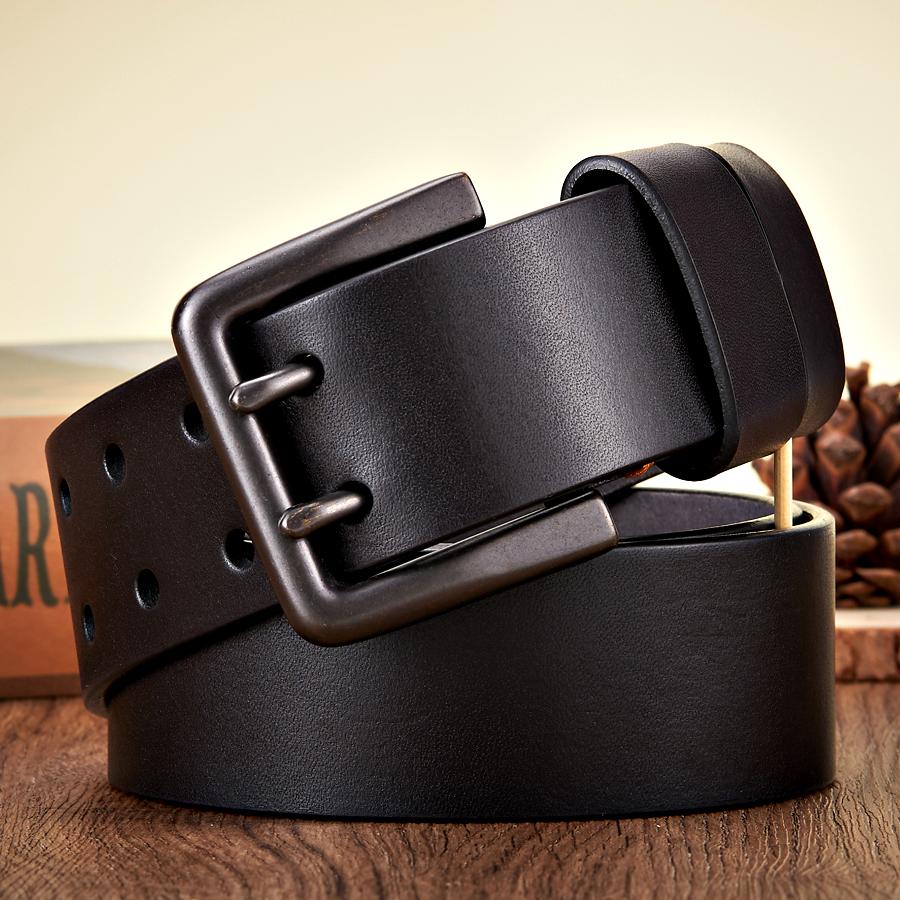 4.3Cm Wide Thick Real Cowskin Genuine Leather Belt For Men High Quality Casual Male Belt Double Pin Buckle Cowboy Business Strap