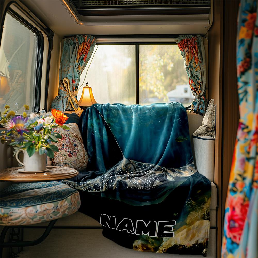 Ocean Depths Mysterious Spotted Ray Encounter Blanketcustomize Your Name Lightweight Comfortable And Stylish Blanket For Travel Bed Home Chair Office