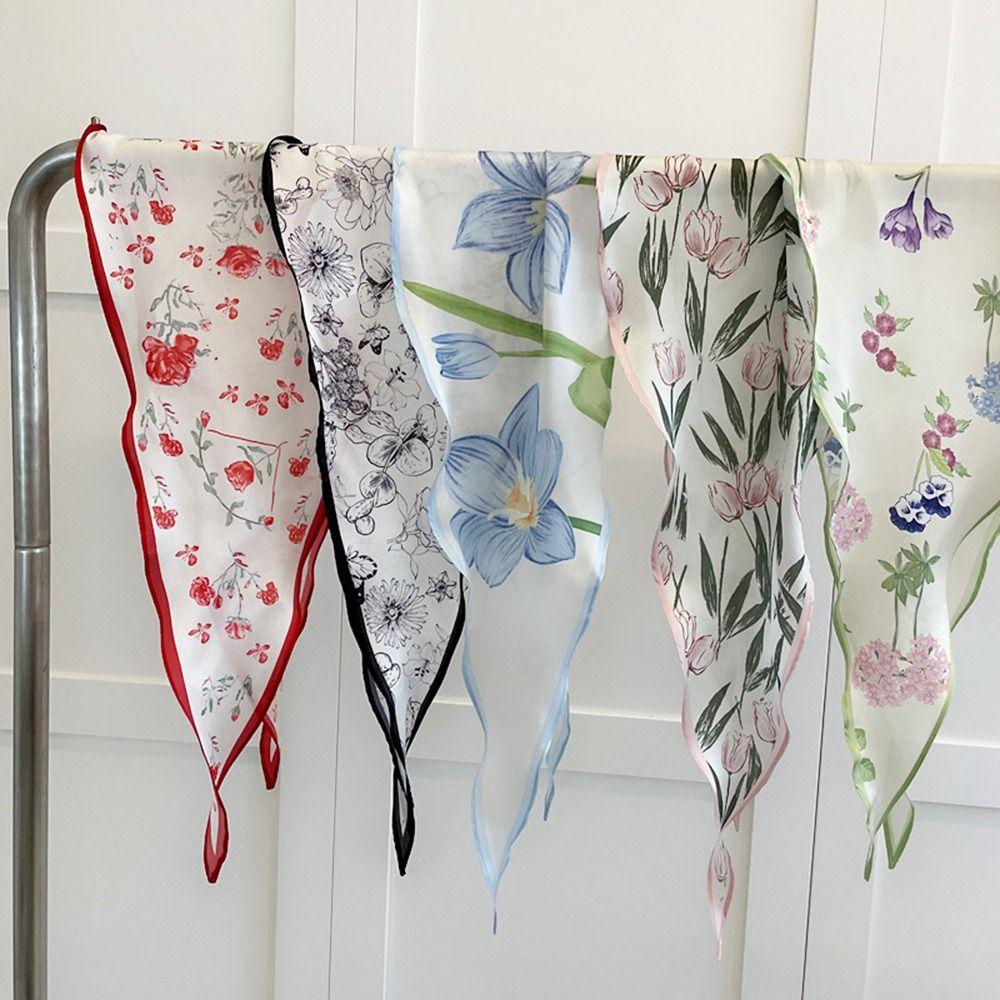 

Style Headscarf Sunscreen French Hair Band Triangle Silk Scarf Hair Ribbon Female Printed Scarf