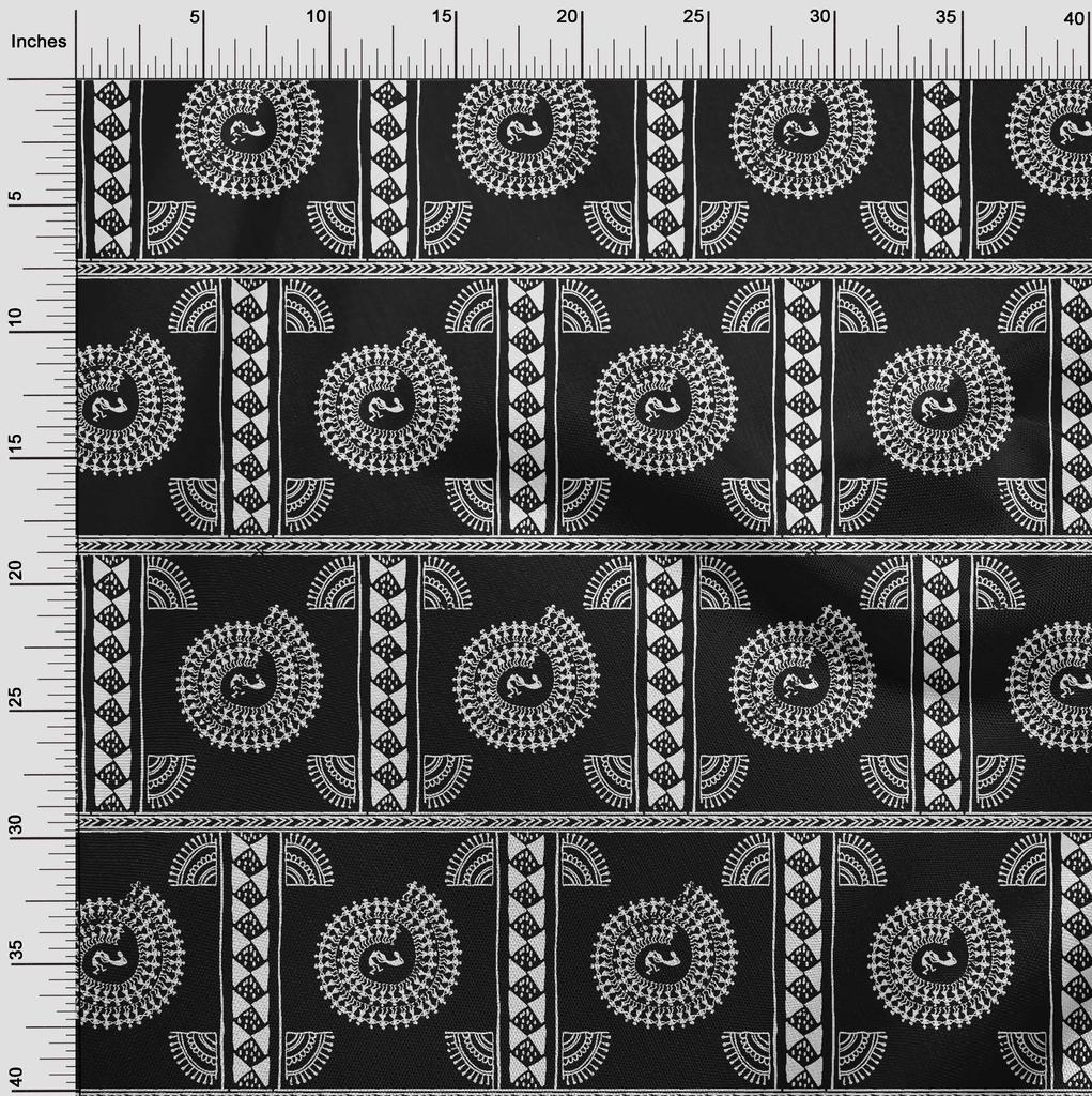 oneOone Baumwoll-Flex Schwarzer Stoff Asiatischer Blumenblock Quiltzubehör Druck Nähstoff pro Yard 40 Zoll
