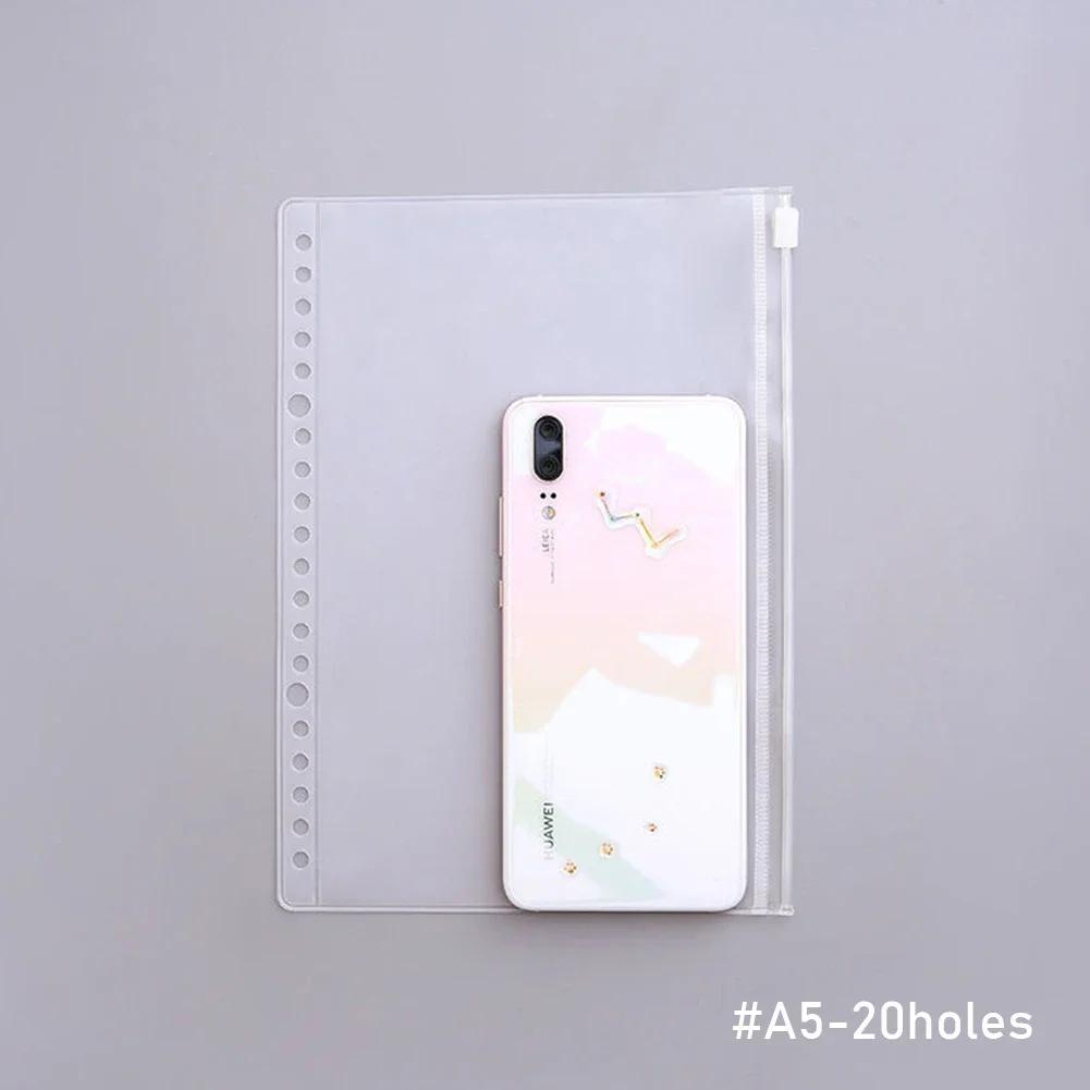 Convenient Clear PVC A5 A6 A7 Binder Pockets Clear Zipper Folders For 6-Ring Notebook Binder Files Reports Binder