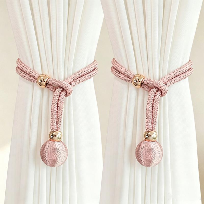 2Pcs Magnetic Curtain Tiebacks With Durable Braided Rope Elegant Gold Balls For Living Room Bedroom Decor
