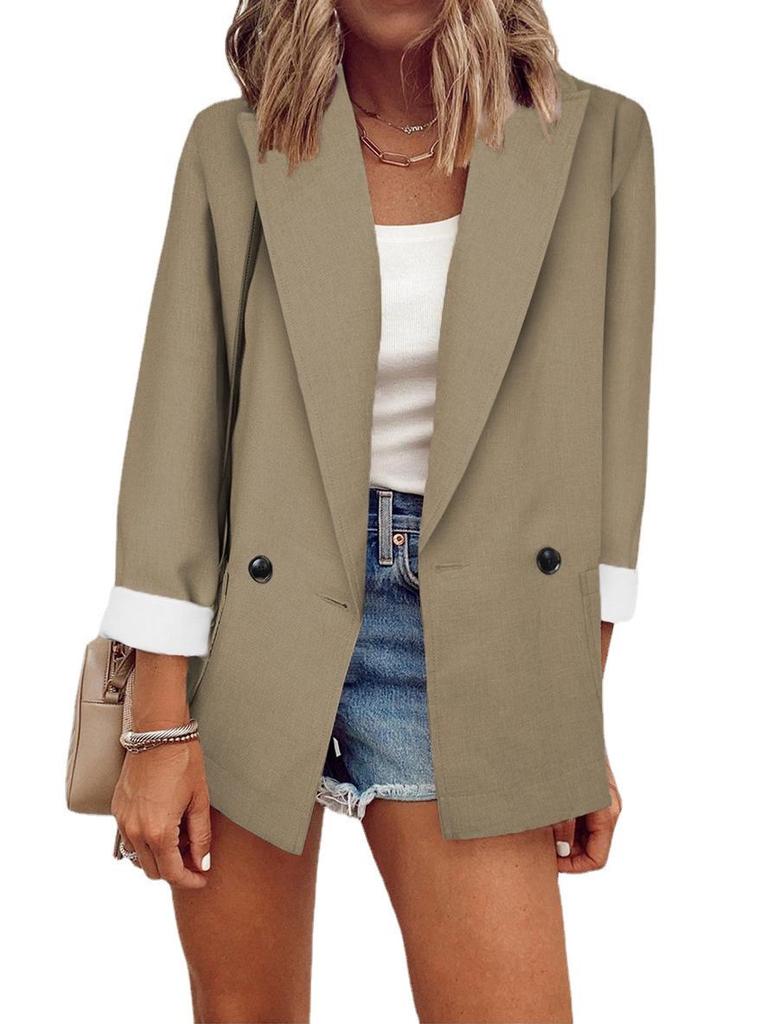 2026 European/American Fashion Solid Color Long Sleeve Jacket - Spring/Autumn Suit